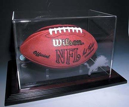 Zenith Football Display Case with Brown Wood Base