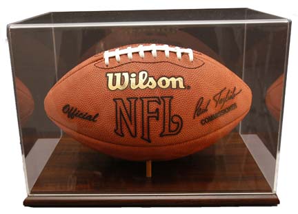 Collectors Football Display Case with Wood Finished Base