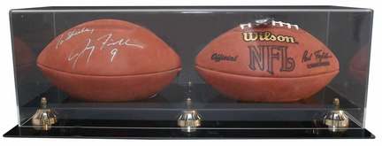 Double Football Display Case with Gold Risers