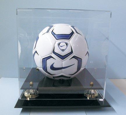 Soccer Ball Display Case with Gold Risers