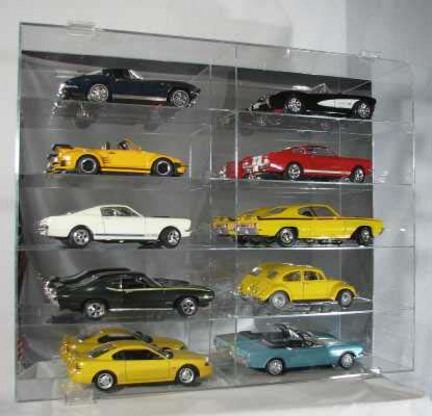 10 Car Display Case for Longer 1/18 Scale Cars from Clearwater Displays