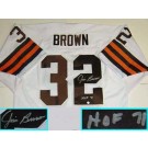 Jim Brown, Cleveland Browns NFL Authentic Autographed White Throwback Jersey with... by