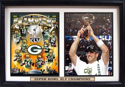 Green Bay Packers Super Bowl XLV Champions and Aaron Rodgers Double Photograph in a 12"  x 18" Frame 