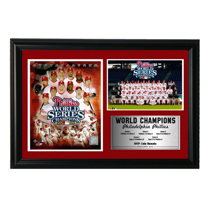 Philadelphia Phillies World Champions Photograph with Statistics Nested on a 12" x 15" Plaque 
