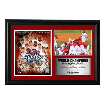 Philadelphia Phillies World Champion Photograph with Statistics Nested on a 12" x 15" Plaque 