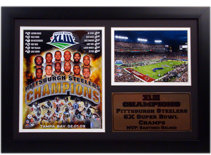 Pittsburgh Steelers Super Bowl Championship Photograph with Statistics Nested on a 12" x 15" Plaque