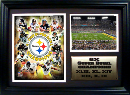 Pittsburgh Steelers 6x Championship Team Photograph with Statistics Nested on a 12" x 15" Plaque