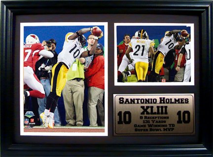 Pittsburgh Steelers Santonio Holmes Photograph with Statistics Nested on a 12" x 15" Plaque 