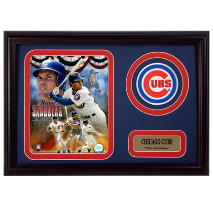 Ryne Sandberg Photograph with Team Logo Patch in a 12" x 18" Deluxe Frame