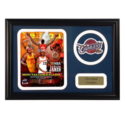 LeBron James "MVP" Photograph with Team Logo Patch in a 12" x 18" Deluxe Frame