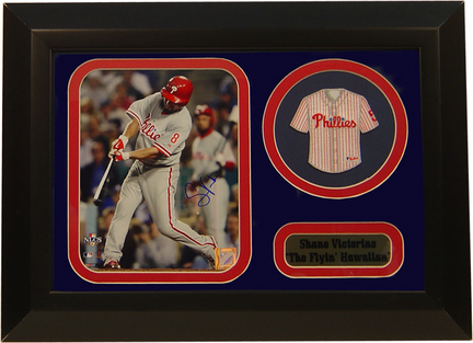 Shane Victorino Photograph with Team Jersey Patch in a 12" x 18" Deluxe Frame