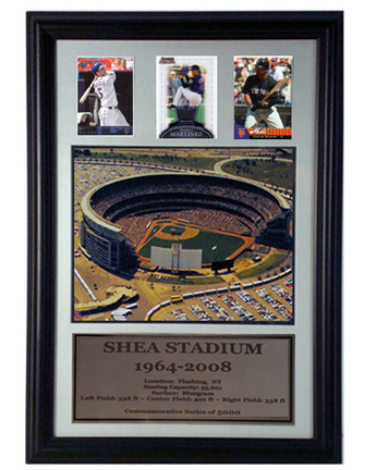Shea Stadium Photograph with 3 Trading Cards in a 12" x 18" Deluxe Frame