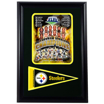 Pittsburgh Steelers Championship Team Photograph with Team Pennant in a 12" x 18" Deluxe Frame