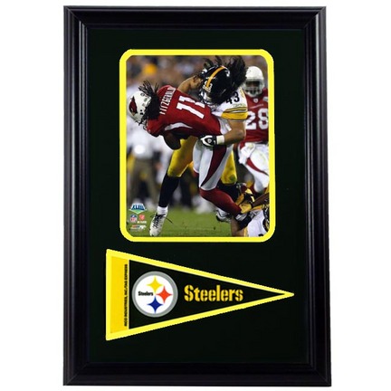 Pittsburgh Steelers Troy Polamalu Photograph with Team Pennant in a 12" x 18" Deluxe Frame