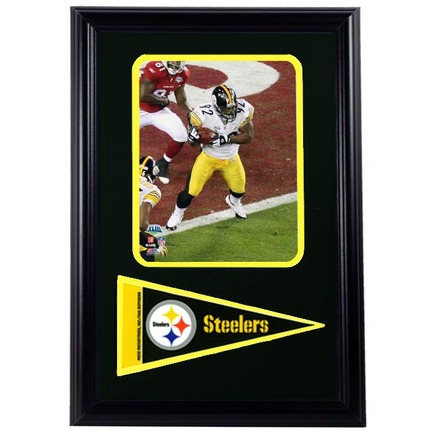Pittsburgh Steelers Championship James Harrison Photograph with Team Pennant in a 12" x 18" Deluxe Frame