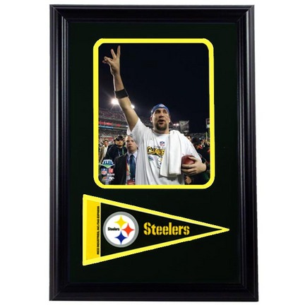 Pittsburgh Steelers Championship Ben Roethlisberger Photograph with Team Pennant in a 12" x 18" Deluxe Frame