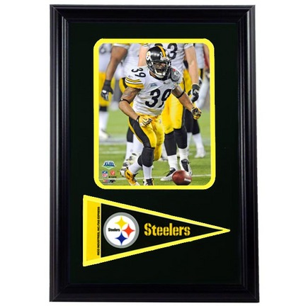 Pittsburgh Steelers Championship Willie Parker Photograph with Team Pennant in a 12" x 18" Deluxe Frame