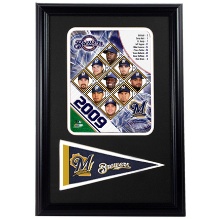2009 Milwaukee Brewers Photograph with Team Pennant in a 12" x 18" Deluxe Frame