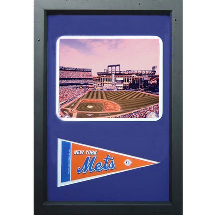 Shea Stadium Photograph with Team Pennant in a 12" x 18" Deluxe Frame