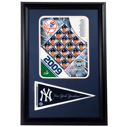 2009 New York Yankees Photograph with Team Pennant in a 12" x 18" Deluxe Frame