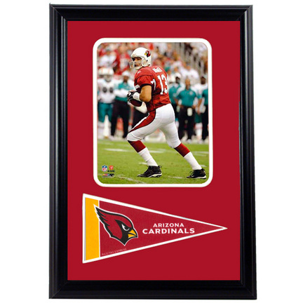 Kurt Warner Photograph with Team Pennant in a 12" x 18" Deluxe Frame