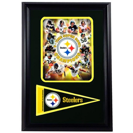 Pittsburgh Steelers "6x Champions" Team Photograph with Team Pennant in a 12" x 18" Deluxe Frame
