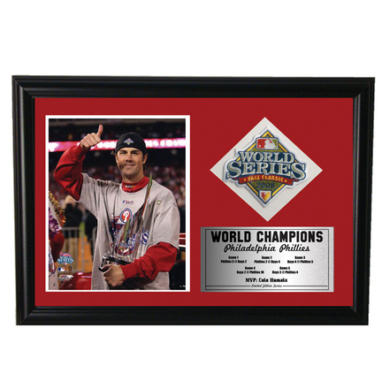 Philadelphia Phillies Cole Hammels World Series Photograph with Commemorative Path in Deluxe Frame