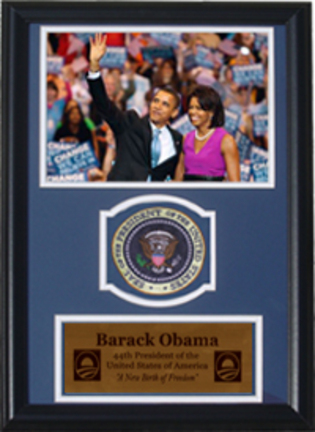Barack and Michelle Obama Photograph with Presidential Commemorative Patch in a 12" x 18" Deluxe Frame