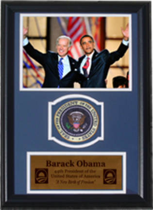 Barack Obama and Joe Biden with Presidential Commemorative Patch in a 12" x 18" Deluxe Frame