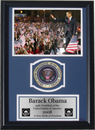 Barack Obama "Waving to Crowd" Photograph with Presidential Commemorative Patch in a 12" x 18" Delux