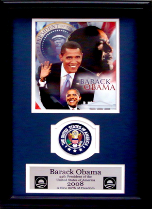 Barack Obama Collage with Presidential Commemorative Patch in a 12" x 18" Deluxe Frame 