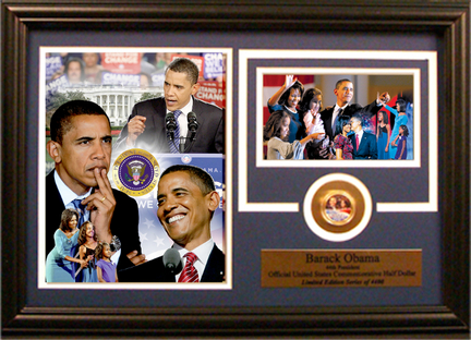 Barack Obama Photo Collage with Commemorative JFK Half Dollar in a 12" x 18" Deluxe Frame 