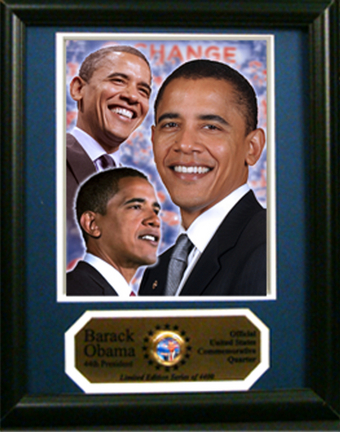 Barack Obama Photograph with Commemorative Quarter in an 11" x 14" Deluxe Frame 