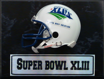 Super Bowl XLIII Helmet Photograph Nested on a 9" x 12" Plaque 