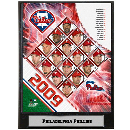 Philadelphia Phillies 2009 Team Photograph Nested on a 9" x 12" Plaque