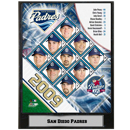 San Diego Padres 2009 Team Photograph Nested on a 9" x 12" Plaque