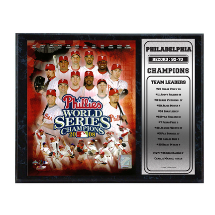 Philadelphia Phillies 2008 World Series Photograph with Statistics Nested on a 12" x 15" Plaque 