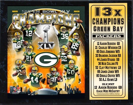 Green Bay Packers Super Bowl XLV Champions Team Roster 12" x 15" Statistics Plaque 