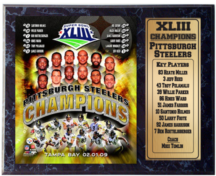 Pittsburgh Steelers Key Players Championship Team Photograph with Statistics Nested on a 12" x 15" Plaque