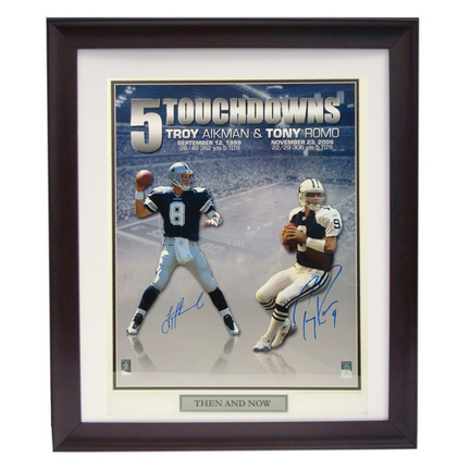 Tony Romo and Troy Aikman Autographed 16" x 20" Photograph in a Deluxe Frame 