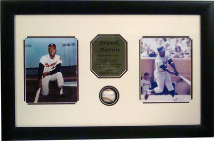 Hank Aaron Photo Collage and Autographed Baseball in Deluxe Framed Shadow Box
