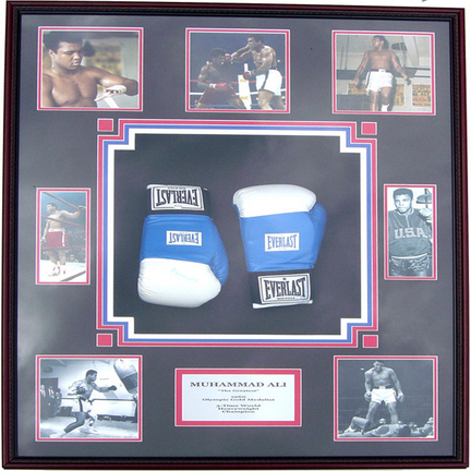 Muhammad Ali Photo Collage and Autographed Boxing Gloves Shadow Box