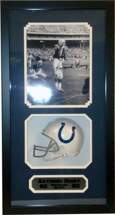 Raymond Berry Mini Helmet and Autographed 8" x 10" Photograph in Deluxe Framed Shadow Box