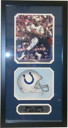 Bert Jones Mini Helmet and Autographed "Looking Left" 8" x 10" Photograph in Deluxe Framed Shadow Bo