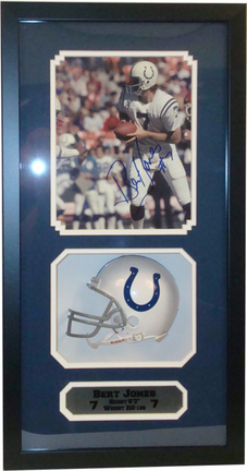 Bert Jones Mini Helmet and Autographed "Looking Right" 8" x 10" Photograph in Deluxe Framed Shadow B