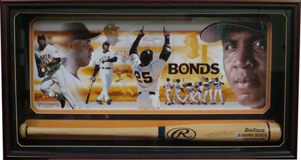 Barry Bonds Autographed Baseball Bat and Photograph in Deluxe Framed Shadow Box