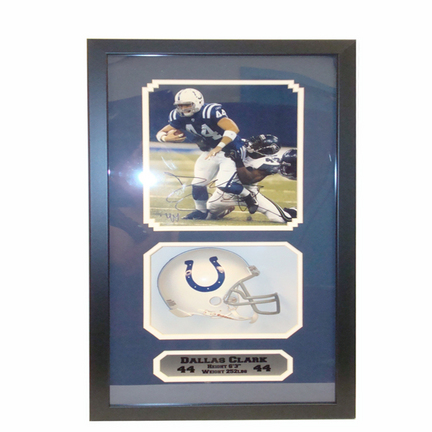 Dallas Clark Mini Helmet and Autographed 8" x 10" Photograph in Deluxe Framed Shadow Box