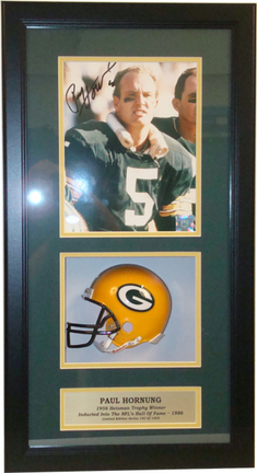 Paul Hornung Mini Helmet and Autographed 8" x 10" Photograph in Deluxe Framed Shadow Box