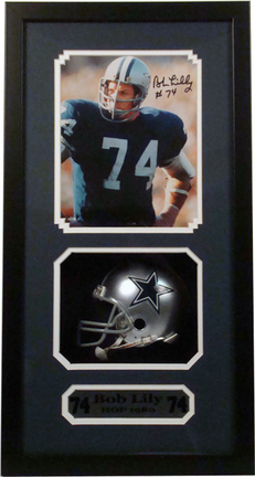 Bob Lily Mini Helmet and Autographed 8" x 10" Photograph in Deluxe Framed Shadow Box