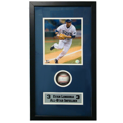 Evan Longoria 8" x 10" Photograph and Autographed Baseball in Deluxe Framed Shadow Box